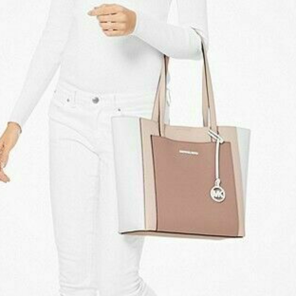 NWT Michael Kors Gemma Medium Pocket Satchel Bag Tote Purse Soft Pink Fawn